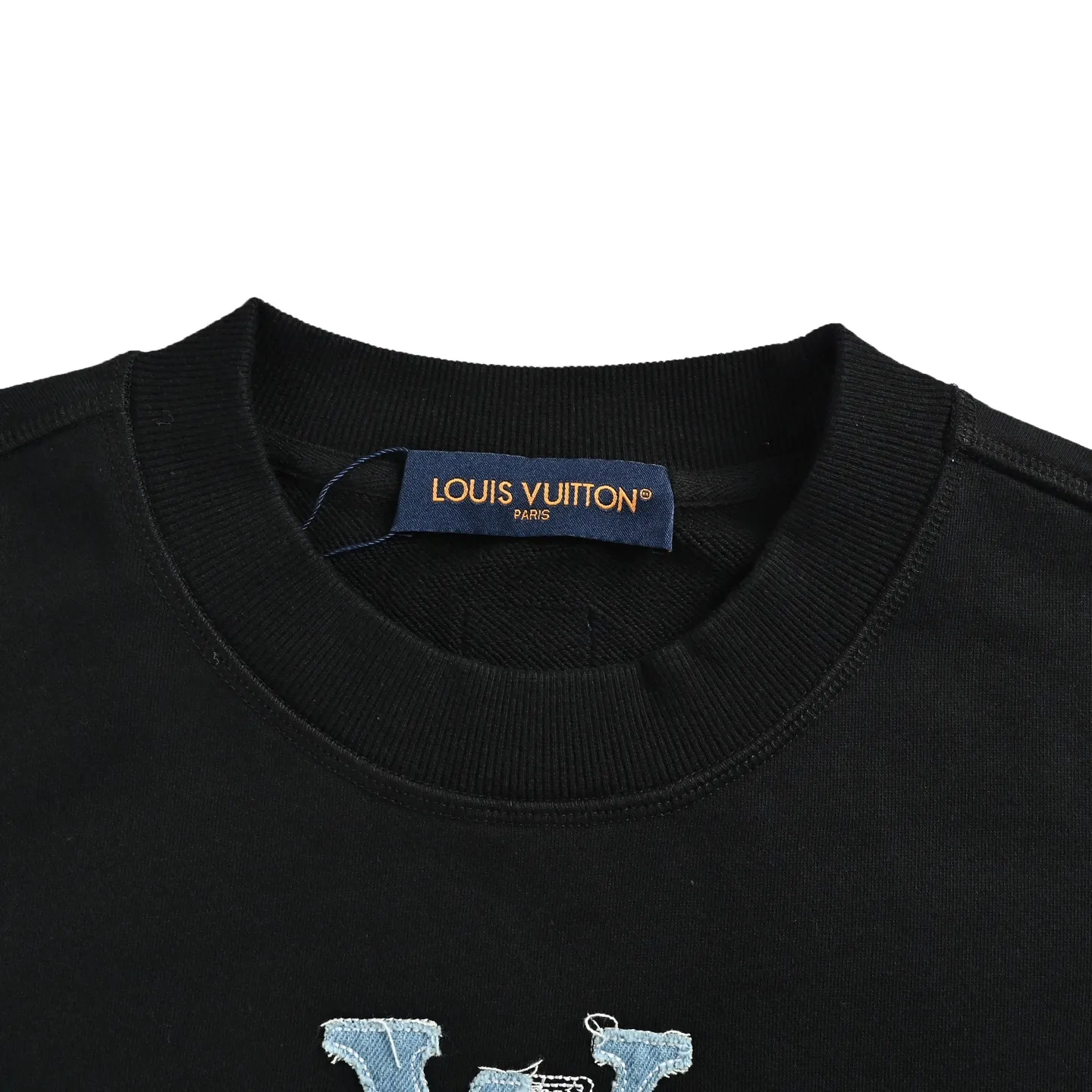 Louis Vuitton/Louis Vuitton denim patch letter embroidered crew neck sweatshirt